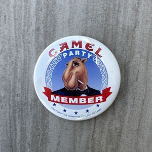 Vintage Camel Cigarette Button Pin Camel Party Member Elect Joe Camel Parody